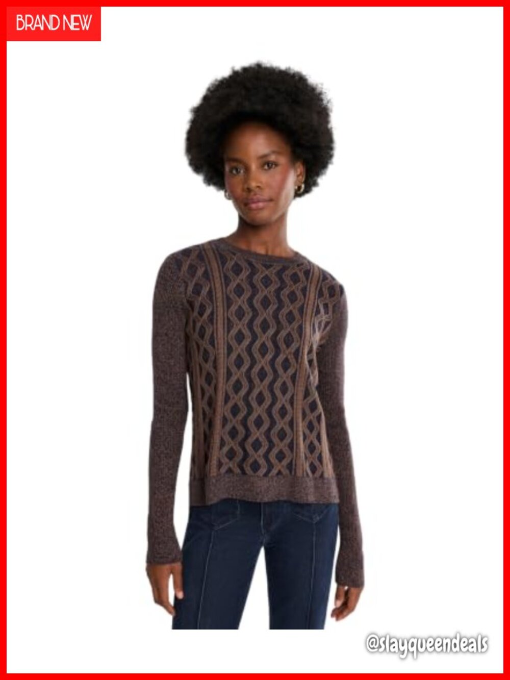 Liverpool Los Angeles Plated Diamond Twist Cable Long Sleeve Crew Neck Sweater